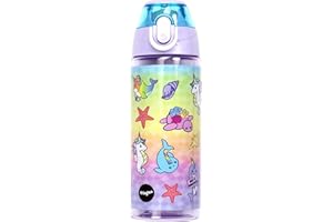 Fringoo - 600ml Kids Water Bottle with Straw & Fliptop Lock - 100% Leakproof - BPA Free 600ml Kids Water Bottle for School - Narwhal & Seahorse