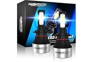 NIGHTEYE AUTO LIGHTING NIGHTEYE H7 Led Headlight Bulb 72W 9000LM,High Lumens LED Kit,6500K Cool White, IP68 Waterproof and Advanced Cooling System, Halogen Upgrade Replacement, Pack of 2 (H7)