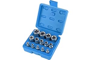 CPROSP 14x Llaves Vaso Torx Hembra de 1/4" 3/8" 1/2", Vasos e Torx Hembra E4, E5, E6, E7, E8, E10, E11, E12, E14, E16, E18, E20, E22, E24 Caja Azul