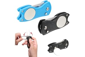 UICCVOKK 2 Pack Golf Divot Repair Tool Foldable Pitch Mark Repair Tool with Pop-up Button & Magnetic Ball Marker Metal Golf Marker and Pitch Repair for Putting