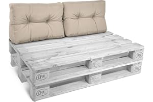 Beautissu Set de 2 Coussins Dossier Euro Palette 60x40x10 cm ECO Style – 2X Coussin de Dossier Beige Coussin Lounge Extérieur & Intérieur Coussin pour Canape Salon Jardin Coussin Palette