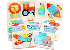 12 Pack Wooden Puzzles Toddler Toys for Kids 1-3 Years Old, Jigsaw Puzzles Learning Toys for Boys and Girls, Montessori Toys 