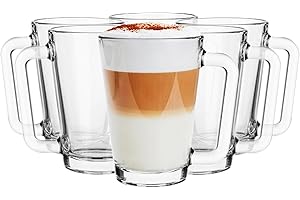 GLASMARK KROSNO 1992 Glasmark Krosno - Set di 6 bicchieri, 250 ml, bicchieri in vetro con manico, orecchio colorato, bicchiere da bere, tazza, bicchiere in vetro con auricolare, lavabile in lavastoviglie