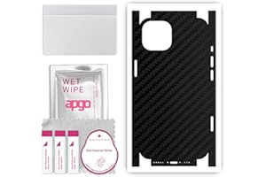 apgo Protecteur Skin, Autocollant, Peau, film en vinyle structuré pour ARRIÈRE + CÔTÉS au modèle Apple iPhone 13 avec motif Noir de carbone