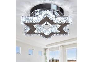 Cainjiazh Modern LED Crystal Chandelier Stainless Steel Mini Ceiling Light Star Flush Mount Ceiling Light for Bedroom Dining Room Hallway Island (Cool White)