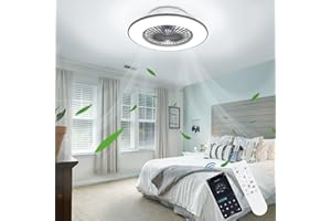 Unikcst Modern 32W LED Ceiling Fans with Lights Mute, Dimmable Black Ceiling Fan with Lamp with Remote Control & APP Control, 3 Colors and 6 Wind Speeds for Bedroom Living Room