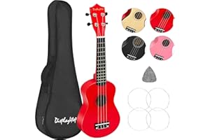 Display4top 21 Inch Soprano Ukulele, Professonial Ukele for Kids Bundle with Gig Bag, Picks,Extra Strings (Red)