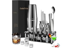 VOMKELA Cocktail Shaker Set,Boston Cocktail Shaker mit Ständer,25pcs Bar Zubehör Barkeeper Cocktail Mixer Zubehör,750ml Edelstahl Cocktailshaker Geschenken Cocktail Deko Bartheke Ausgießer Spirituosen