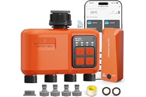 XINFUTURE Programmateur Arrosage WiFi 4 Zones, Contrôle à Distance par Appli, Compatible Alexa Google, Portée 300m, Mode Pluie, pour Jardin