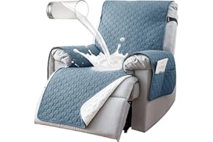 uiceno Copripoltrona Relax Reclinabile Impermeabile 100%, Antiscivolo Copri Poltrona 1 Posto con 5 Tasche, Fodere per Sedia Reclinabile Elettrica Lavabile per Cani e Bambini,Gray Blue,25inch