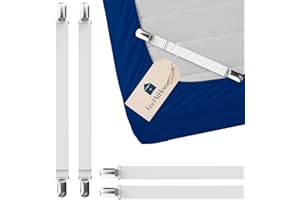 FeelAtHome 4 PCS Bed Sheet Clips Keep Bedsheets In Place-Corner Bands Suspenders For Fitted Sheets - Mattress Sheets Grippers Holders Straps Fits From Twin Queen King Garters Fasteners Clamps