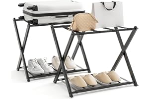 GIANTEX Kofferständer Klappbar, 2er Set, 2-Stöckige Kofferablage Metall, Gepäckablage Gepäckständer Hotel Gästezimmer, Kofferbock Klappbar Platzsparend, Schwarz, 68x 45 x 57 cm