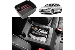 Coleya Boîte de Rangement pour Accoudoir Compatible avec VW Golf 7 7.5 2013-2019, Golf 7 Organisateur de Console Centrale, Plateau Rangement d'accoudoir avec Tapis Antidérapants (Rouge)