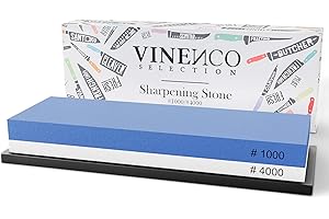 VINENCO Pietra per Affilare Coltelli in Base Antiscivolo + Istruzioni | Affilacoltelli Professionale Manuale - Grana 1000/4000, Grossolani e Fine | Cote Affilacoltelli Waterstone Affilatura, Forbici Scalpelli