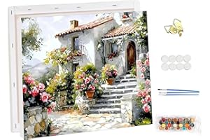 NEWENMO Hermosa Casa Pintar por Numeros Adultos con Marco,Pintura por Numeros Set Hermosas Flores,Kit de Pintura al Óleo para Adultos,DIY Paint by Numbers Kits,para Decoración Hogar 30x40cm
