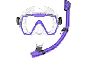 HONLANOR Snorkel Set Adults Snorkeling Gear Anti-Leak and Anti-Fog Tempered Glass Lens Panoramic View Swim Mask Dry Top Snorkel Kit for Snorkeling Scuba Diving Swimming Travel with Carry Bag