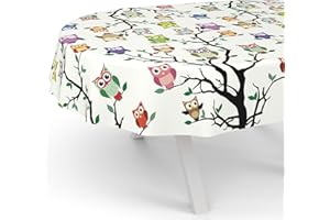 ANRO Nappe en toile cirée lavable, pour table de jardin, de forme ronde, ovale ou rectangulaire, ovale, bord coupé, motif chouette, 180 x 140 cm