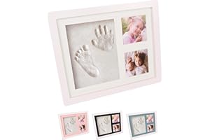 Cherished Baby Handprint and Footprint Photo Frame Clay Kit with 4 Colour Backing Cards – Customisable Newborn Hand & Feet Print Memorable Keepsake Gift for Boys and Girls Nursery Walls