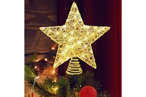 ANIEPAA Estrella Arbol Navidad, 25 cm Estrella Arbols de Navidad con Luz, Diseño de Metal Glittered 20 Luces LED Estrellas del árbol de Navid para La Decoración Casera Festiva Navidads (Brillo Dorado)