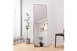 BHFFTHK Specchio Da Terra 162x53m,Specchio Da Parete Moderno Rettangolare Con Cornice Nero,Specchio Grande Da Terra O Appendere a Parete in Lega Di Alluminio E Ganci,Grande Specchio per Bagno,Soggiorno