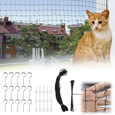 Red De Protección Para Gatos Balcón - 2x3 M, Malla 3x3 Cm, Acero Inoxidable, Kit Instalación, Anticaída