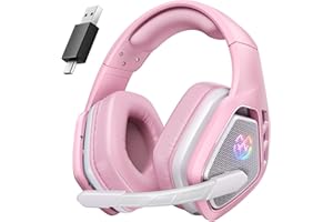 Tatybo Wireless Gaming Headset for PC Ps5 Ps4, 2.4GHz USB & Type-C & Bluetooth Gaming Headphones with Mic, 40H Battery Comfortable Gaming Headsets for Switch Laptop Mobile Mac (Pink)