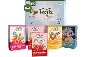 ‎TEEFEE TeeFee | Bio-Kindertee Set mit 4 leckeren Tee-Sorten + 1 Packung gratis | DE-ÖKO-001 | Zucker- & kalorienfrei | Kräuter-, Honigbusch-, Himbeer- & Erdbeer-Tee