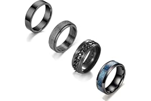 VELESAY 4 Piezas Negro Anillos Hombre Acero Inoxidable Vintage Cadena Anillos Dragón Celtas Giratorios Anillos para Hombres Mujeres Anillos de Acero Hombre