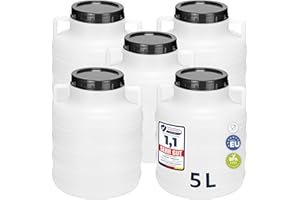 Garronda Set 5x 5 Liter Weithalsfass BPA-frei Futtertonne Fass Universalfass Lebensmittel Fass Regenfass für Garten Regentonne mit Deckel Regenwassertonne für Garten Wassertonne GD-0125, Weiß