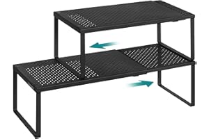 SONGMICS Juego de 2 Especieros, Extensibles, Organizador de Cocina, Estante de Cocina, Organizador de Armario, Estante Pequeño, Metal, Encimera, Mesa, Zapatero, Negro Mate KCS402B01
