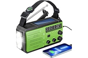 Olycism Przenośne radio solarne z korbą, wodoszczelne, awaryjne radio z baterią 8000 mAh do wielokrotnego ładowania i dynamo korbą ręczną, radio AM/FM z przyłączem USB, alarm SOS, latarka, kompas