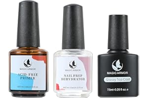 MAGIC ARMOR Capa Superior Brillante, Capa Base Para Uñas, 15ml Deshidratador de Uñas, Capa Base Sin ácido, Polvo Acrílico