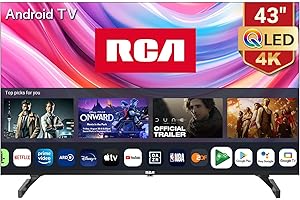 RCA Smart TV 43 Pollici QLED 4K, HDR, Dolby Audio, Sistema Operativo Android, Tuner DVB-T2/S2, HEVC 10, Serie QD