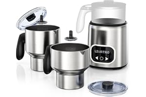 Livatro Espumador de Leche Eléctrico, Doble Vaso (600ml y 400ml) Espumador de Leche, Vaporizador de Leche Automático 14 en 1 para Latte, Espuma de Leche Caliente y Fría, Chocolate Caliente