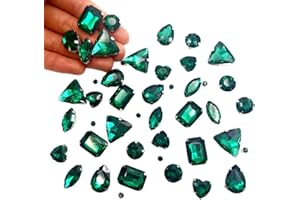 Yixinly 236 Pcs Strass en Verre de Couture, Gros Strass pour Couture avec Griffe, Strass Argenté Strass Vetement, Rhinestones Strass a Coudre, pour Vêtements DIY Artisanat, Chaussures (Vert Paon)