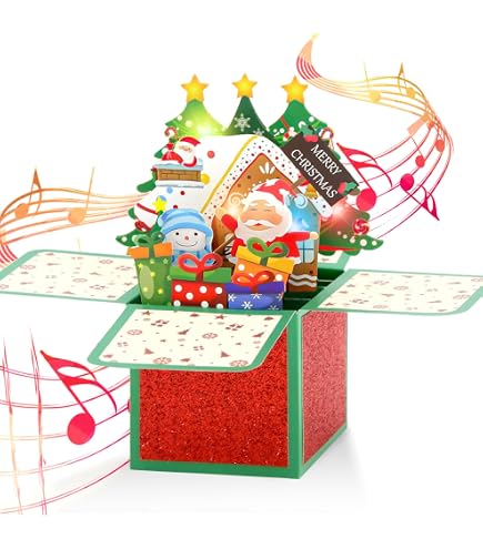 Carte De Noël Musicale 3D Pop-Up Lumineuse – Père Noël & Bonhomme De Neige, Mélodie Merry Christmas + Enveloppe
