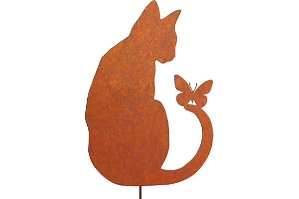 JYUECIAN Chat Rouillé Décoration de Jardin pour Pot de Fleur, Patine Rouille Naturelle, Jardin Décoration Fleur Rétro pour Jardin Terrasse Balcon