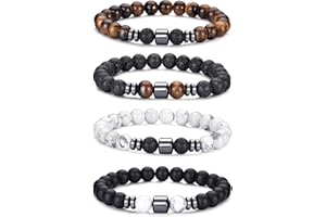 RANKEEF ensemble de Bracelets de perles pour hommes 8MM oeil de tigre pierre de lave extensible pierre naturelle Bracelet de perles pour hommes Bracelet pour hommes