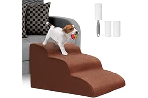 Lannvan Hundetreppe für Kleine Hunde, 3 Stufen Haustiertreppe Katzentreppe, Hunderampe aus Schwamm für Sofa Bett, Hunde Treppen mit Abnehmbarer Bezug, Waschbar Haustierleiter, Senden Fusselrolle,Braun