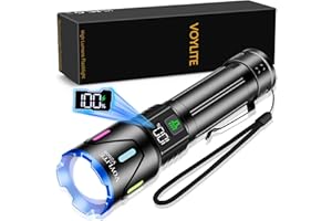 Voylite Torches LED Super Bright 500000 Lumen Rechargeable - 5000mAh Battery with LCD Power Display, 1500m Beam Distance, IPX7 Water Resistant, 3 Modes and Zoom with Belt Clip for Camping, Emergency