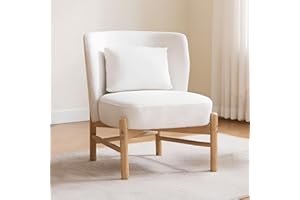 chairus Okazjonalne krzesło akcentujące z poduszką lędźwiową podłokietniki krzesło wannowe z tkaniny szenilowej tapicerowane krzesło wypoczynkowe z drewnianymi nogami (białe)