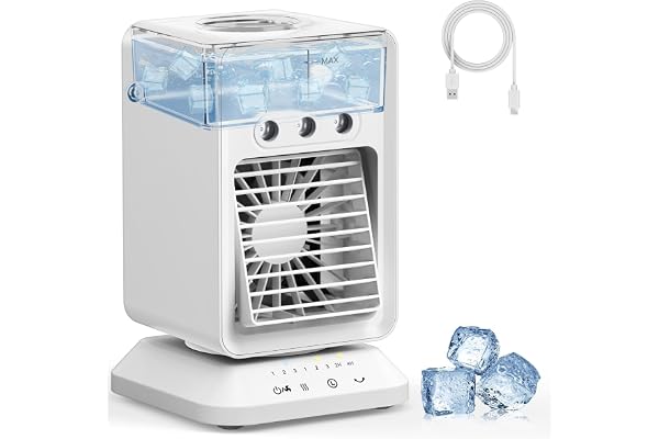 HIFRESH Mini Cooler for Room w/Auto Rotate, 3 Spray Modes, Cold Air, Mini Fan w/Top Ice Chamber, 1/2/3/4H Timer, USB Compatible Air Cooler for Room Cooling, 3 Speeds Small AC, Low Power Consumption