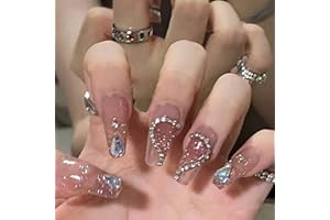 WOOXDYUK Nail Art Set,Press On Nails Medium French Tip, Glass Drop Drill Nails, Pack of 24 False Nails with Imported Jelly Glue +1 Nail rub +1 Alcohol Pack +1 Nail Remover
