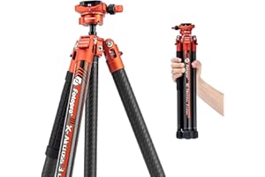 Fotopro X-Aircross 3 Lite 62 Inch Lightweight Travel Camera Tripod with Panoramic Ball Head 1.78lbs Ultra Light Portable Professional Travel Carbon Fiber Tripod for Camera DSLR Load up to 22lbs Orange