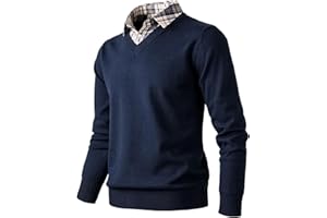 Harbrosrce Pull en Maille Fine Homme V Neck Chandail Classique avec Col de Chemise Automne Hiver Tricot Basique Pullover Uni Sweaters