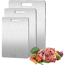 Titan Schneidebrett Aus Edelstahl 316 – Doppelseitiges Küchenbrett Für Fleisch & Gemüse, Spülmaschinenfest, Rutschfest (34x23 Cm)
