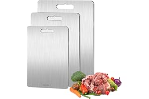 FEGAT Zestaw 3 tytanowych desek do krojenia, ze stali nierdzewnej, bez BPA, dwustronne, do mięsa, chleba, warzyw, owoców, nadaje się do mycia w zmywarce (29 x 20 cm, 34 x 23 cm, 39 x 28 cm)