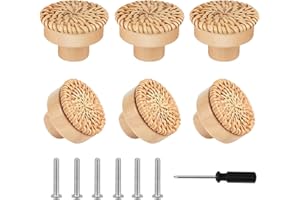 YUE QIN Gałki do mebli rattanowych, gałki do szafek, dekoracyjne szafki boho, gałki meblowe, drewniane gałki do komody, zestaw 6 sztuk