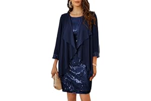 GRACE KARIN Women Sequined Round Neck Sleeveless A Line Dress + Blouse Two-Piece Set