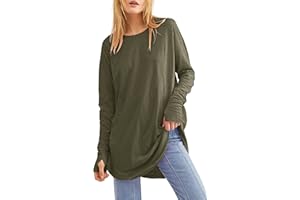 EBIFIN Womens Casual Long Sleeve T Shirts Crewneck Loose Fit Tunic Tops Sweatshirts with Thumb Holes.